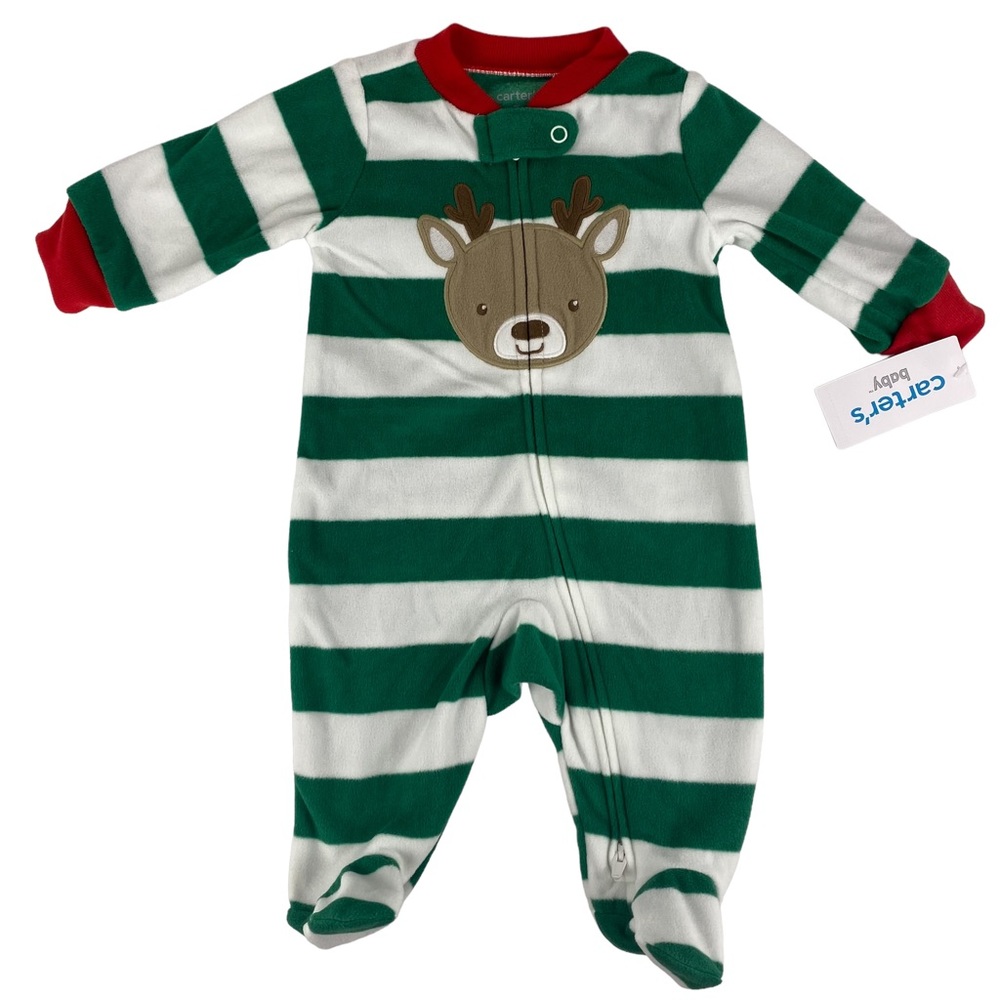 NWT Carters Fleece Reindeer Christmas Pajamas - Size 3M